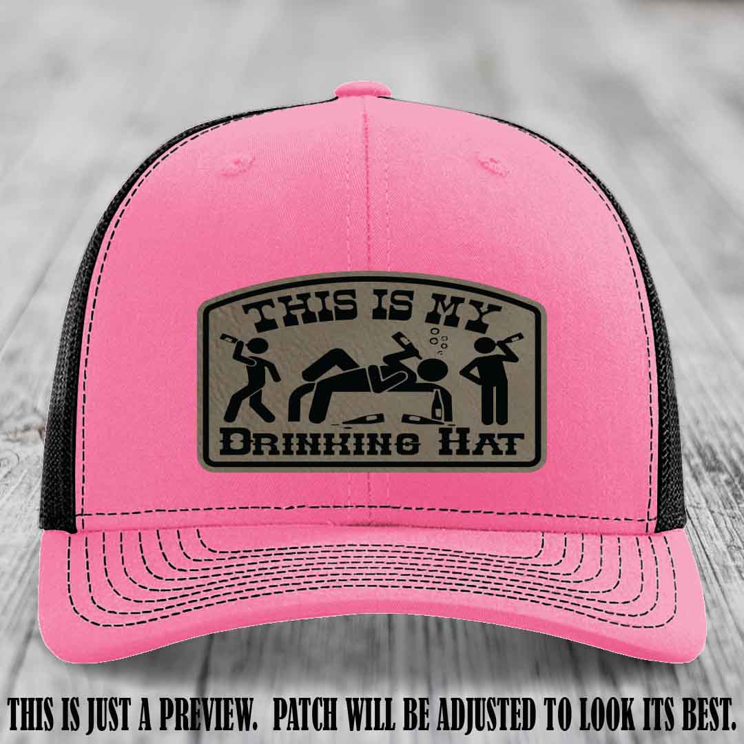 This Is My Drinking Hat Light Brown to Black Patch on Hot Pink to Black Hat Richardson 112 Hat