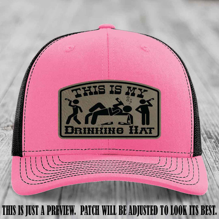 This Is My Drinking Hat Light Brown to Black Patch on Hot Pink to Black Hat Richardson 112 Hat