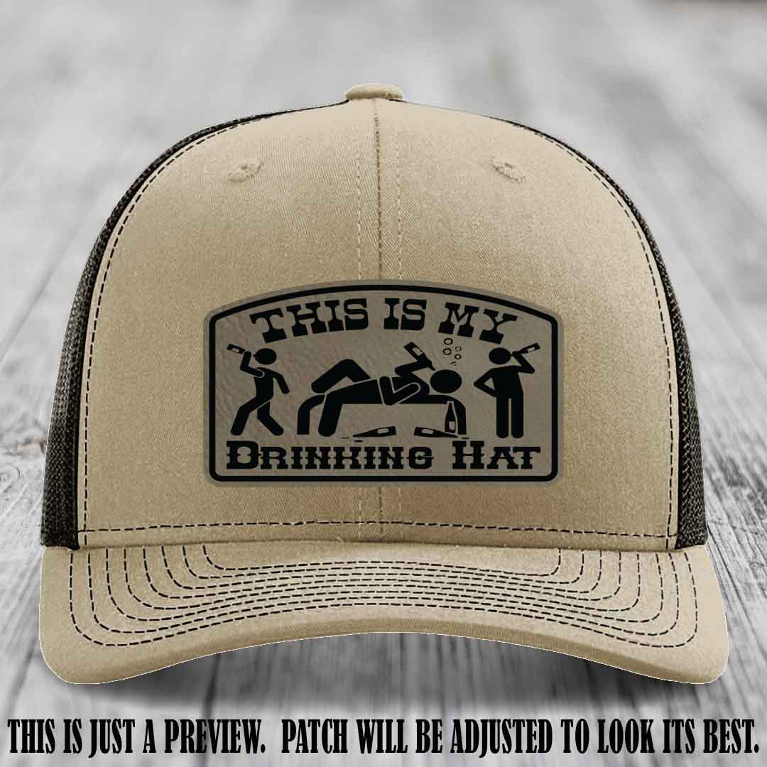 This Is My Drinking Hat Light Brown to Black Patch on Khaki to Coffee Hat Richardson 112 Hat