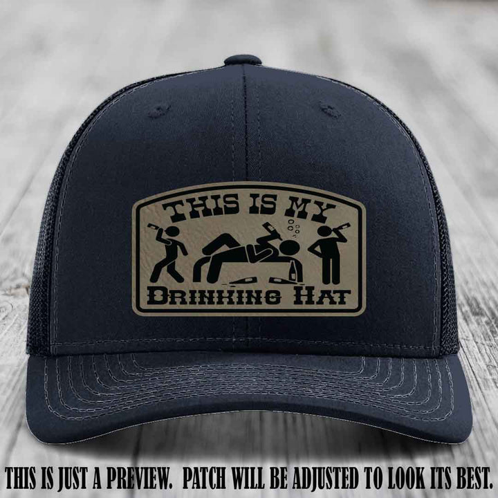 This Is My Drinking Hat Light Brown to Black Patch on Navy Hat Richardson 112 Hat