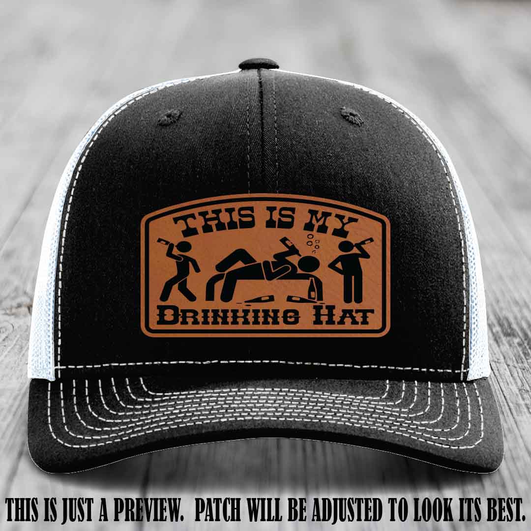This Is My Drinking Hat Rawhide to Black Patch on Black to White Hat Richardson 112 Hat