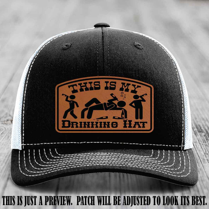 This Is My Drinking Hat Rawhide to Black Patch on Black to White Hat Richardson 112 Hat