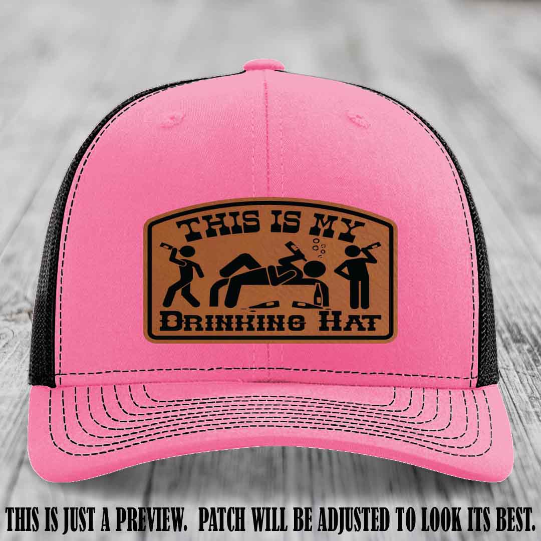 This Is My Drinking Hat Rawhide to Black Patch on Hot Pink to Black Hat Richardson 112 Hat