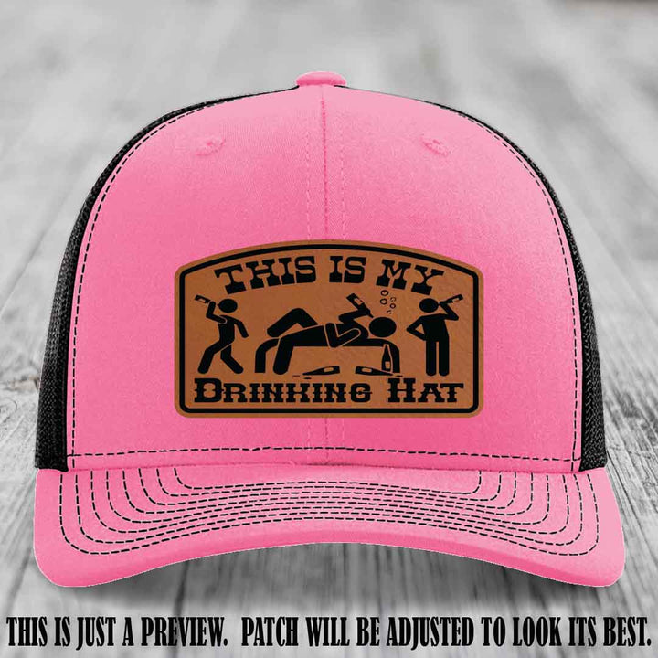 This Is My Drinking Hat Rawhide to Black Patch on Hot Pink to Black Hat Richardson 112 Hat