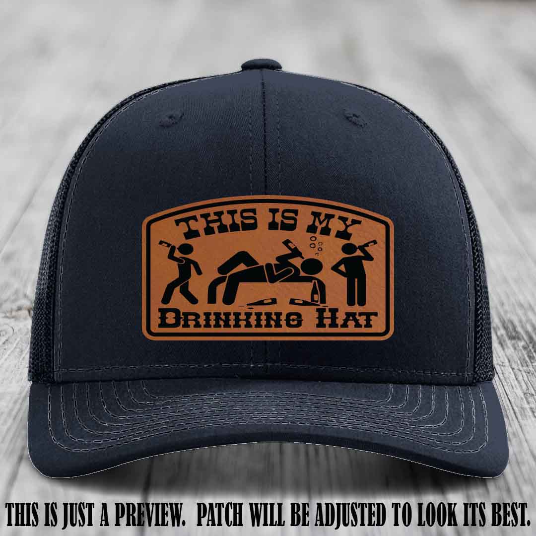 This Is My Drinking Hat Rawhide to Black Patch on Navy Hat Richardson 112 Hat