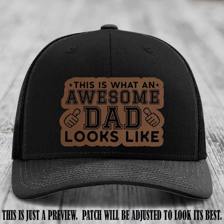 Awesome Dad Dark Brown to Black Patch on Black Hat Richardson 112 custom leather patch hat