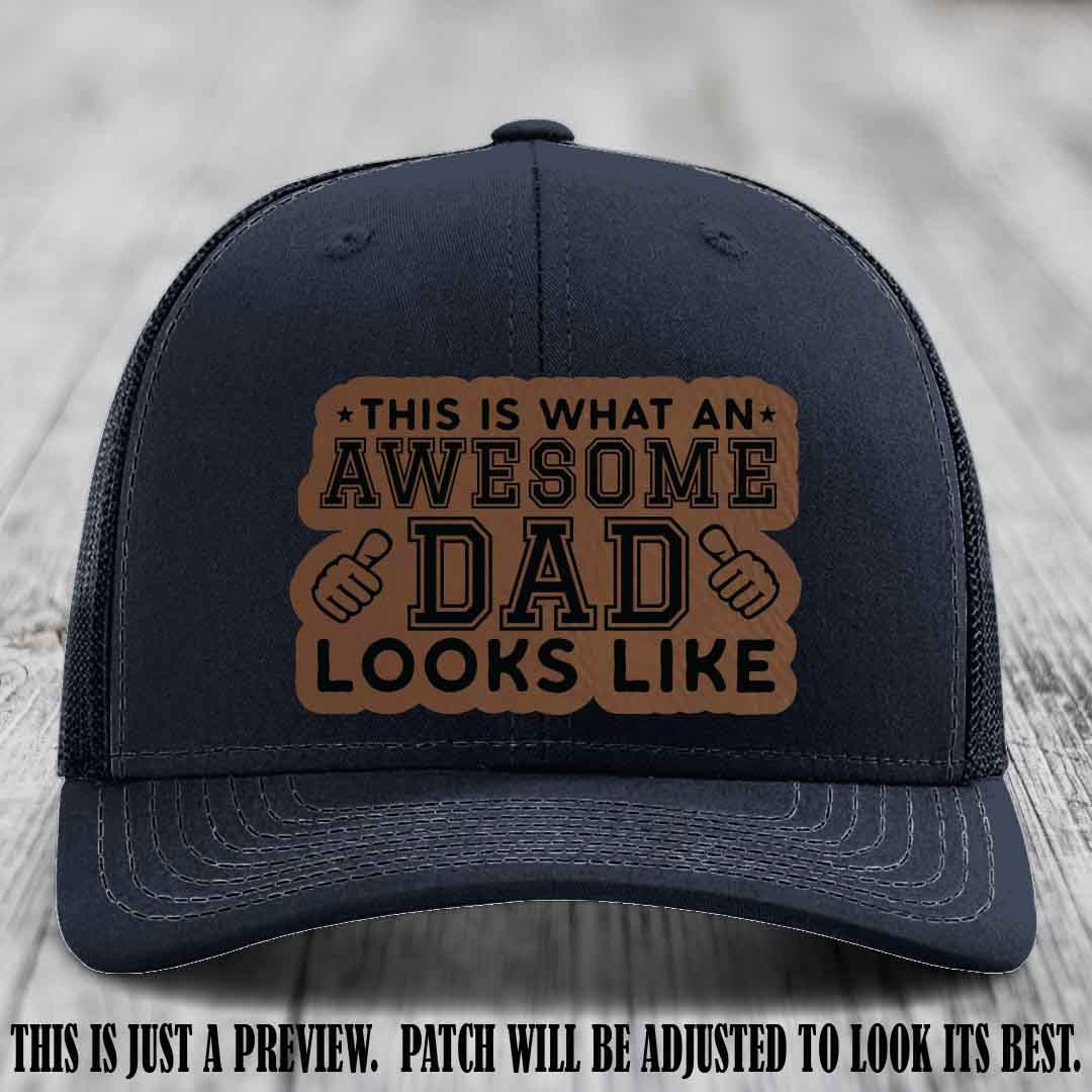 Awesome Dad Dark Brown to Black Patch on Navy Hat Richardson 112 custom leather patch hat