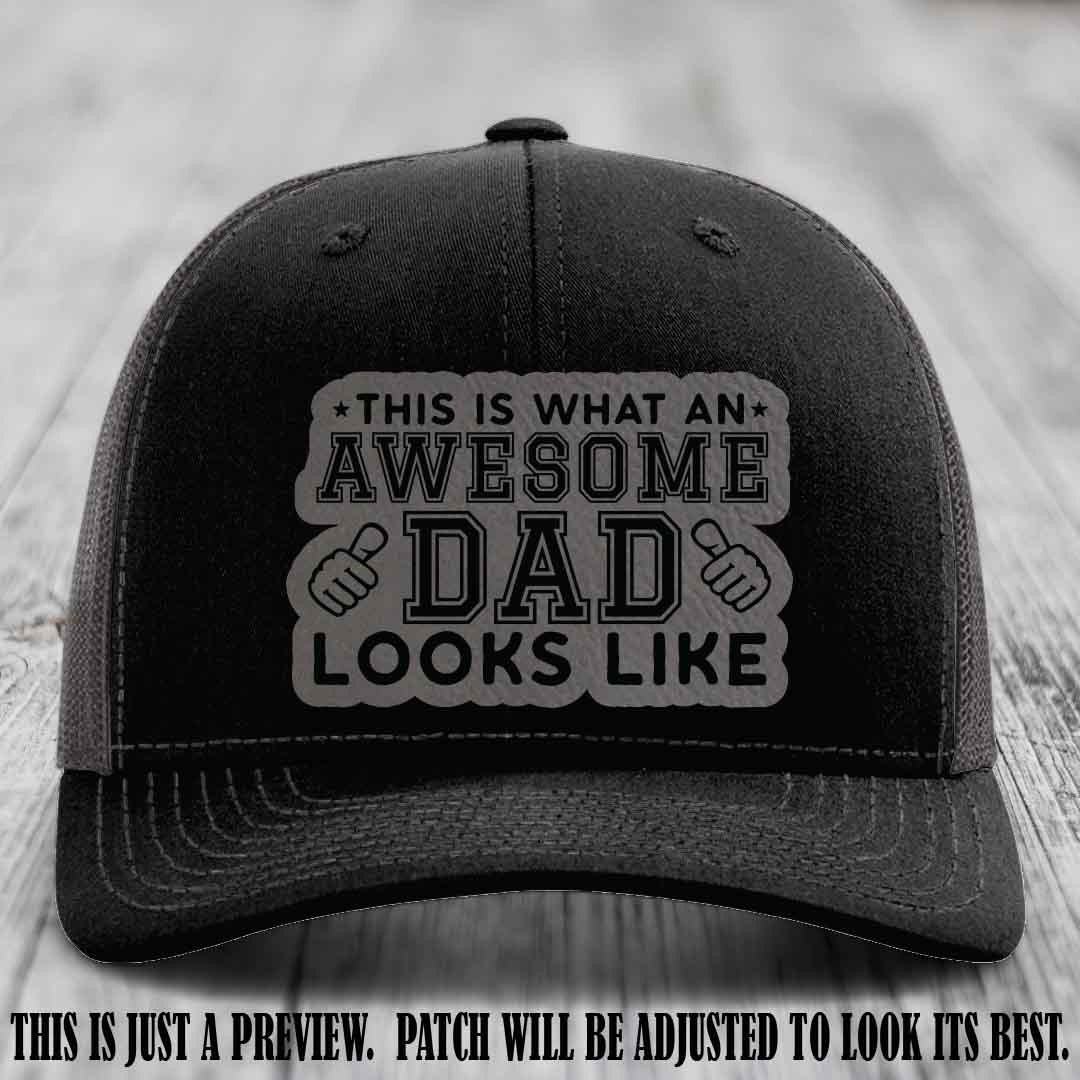 Awesome Dad Grey to Black Patch on Black to Charcoal Hat Richardson 112 custom leather patch hat