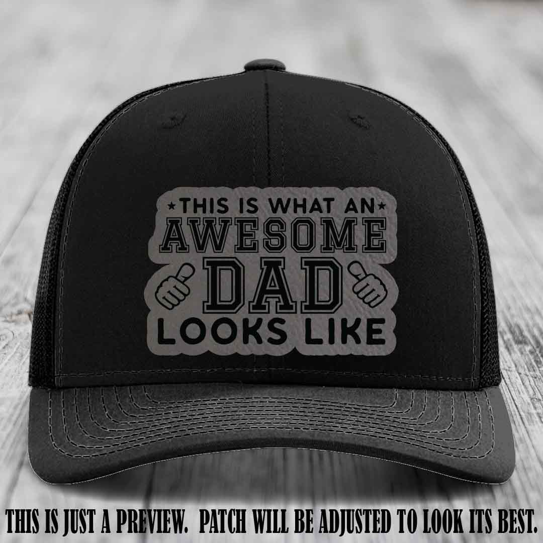 Awesome Dad Grey to Black Patch on Black Hat Richardson 112 custom leather patch hat