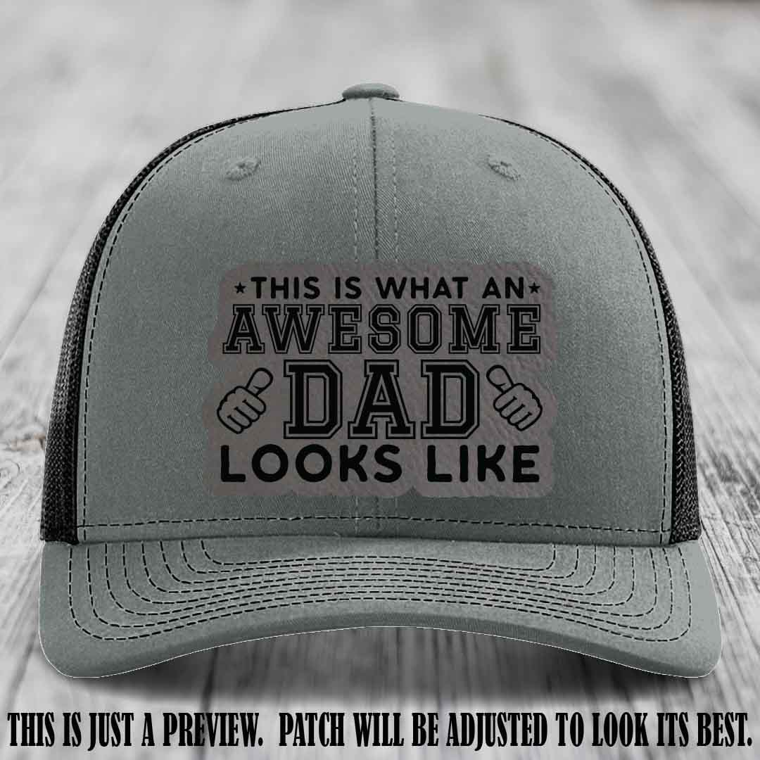 Awesome Dad Grey to Black Patch on Heather Grey to Black Hat Richardson 112 custom leather patch hat