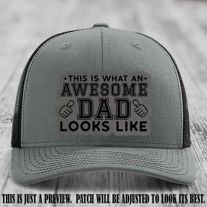 Awesome Dad Grey to Black Patch on Heather Grey to Black Hat Richardson 112 custom leather patch hat