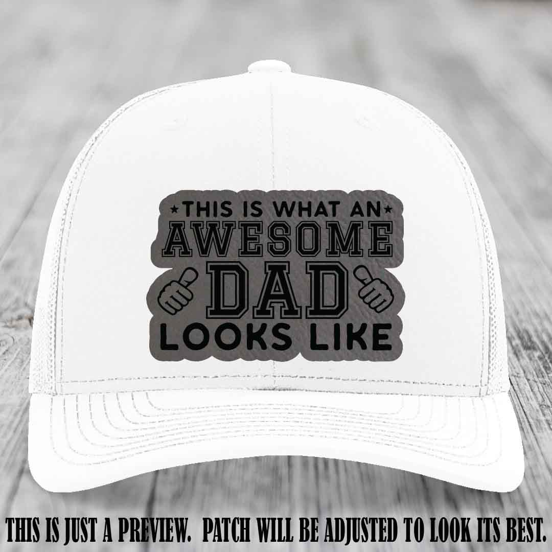 Awesome Dad Grey to Black Patch on White Hat Richardson 112 custom leather patch hat