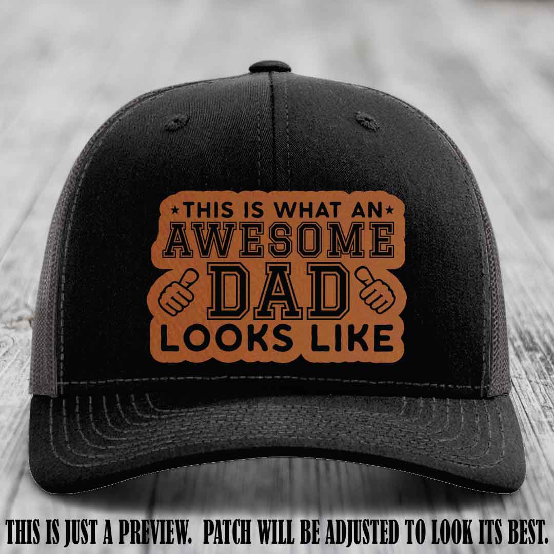Awesome Dad Rawhide to Black Patch on Black to Charcoal Hat Richardson 112 custom leather patch hat