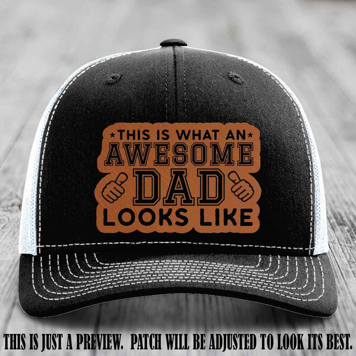Awesome Dad Rawhide to Black Patch on Black to White Hat Richardson 112 custom leather patch hat