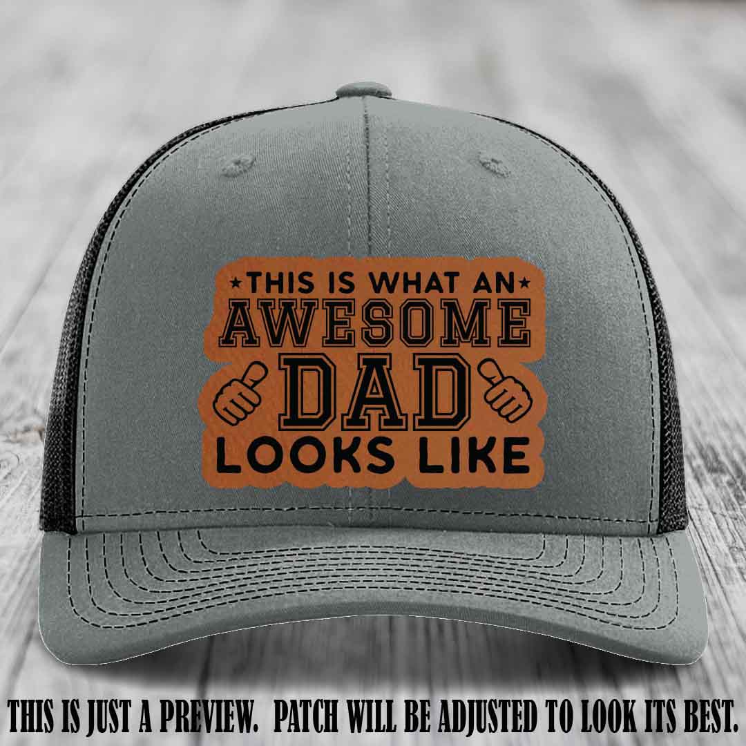 Awesome Dad Rawhide to Black Patch on Heather Grey to Black Hat Richardson 112 custom leather patch hat