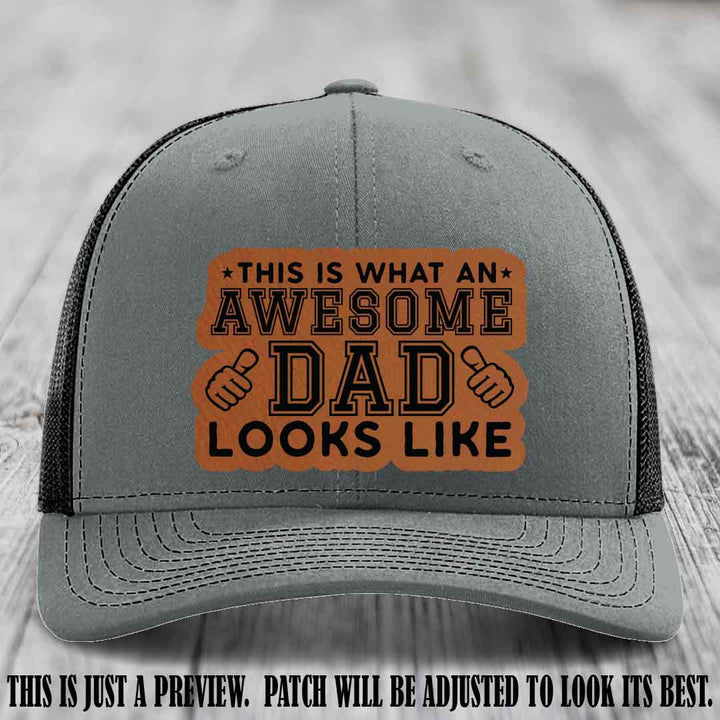 Awesome Dad Rawhide to Black Patch on Heather Grey to Black Hat Richardson 112 custom leather patch hat