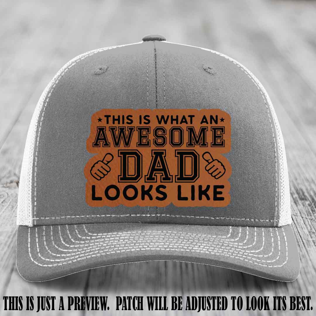 Awesome Dad Rawhide to Black Patch on Heather Grey to White Hat Richardson 112 custom leather patch hat