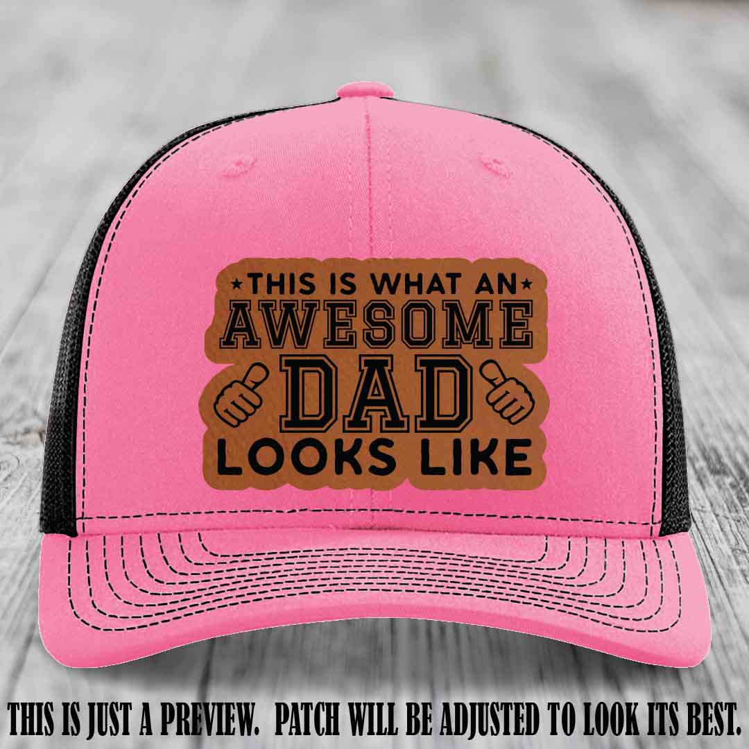 Awesome Dad Rawhide to Black Patch on Hot Pink to Black Hat Richardson 112 custom leather patch hat