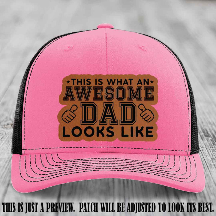 Awesome Dad Rawhide to Black Patch on Hot Pink to Black Hat Richardson 112 custom leather patch hat