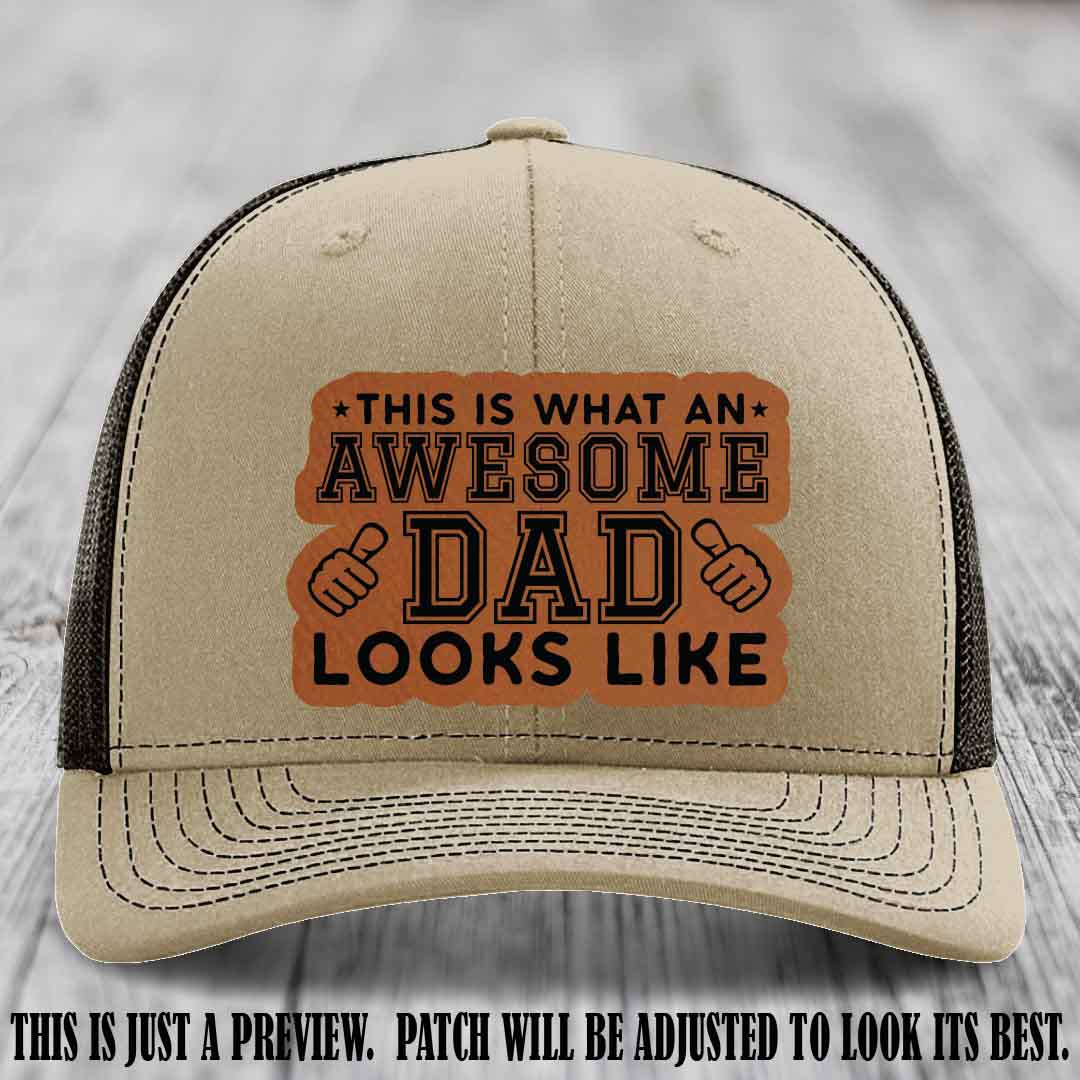 Awesome Dad Rawhide to Black Patch on Khaki to Coffee Hat Richardson 112 custom leather patch hat