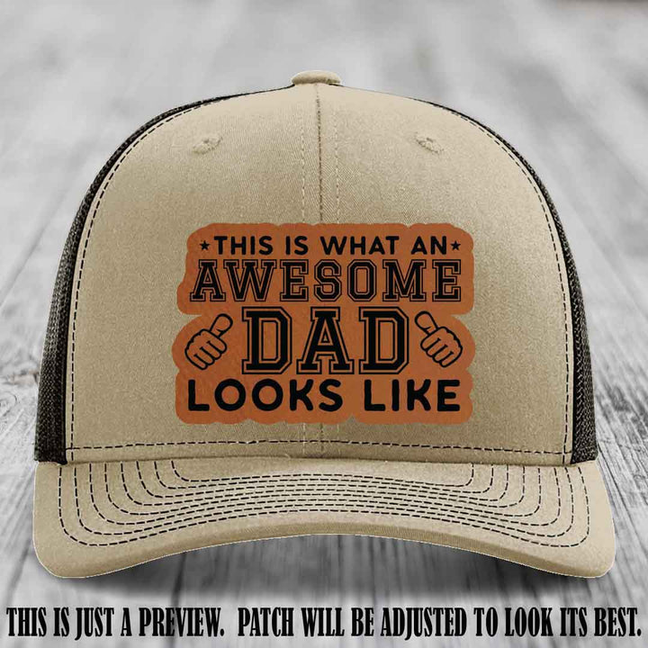 Awesome Dad Rawhide to Black Patch on Khaki to Coffee Hat Richardson 112 custom leather patch hat