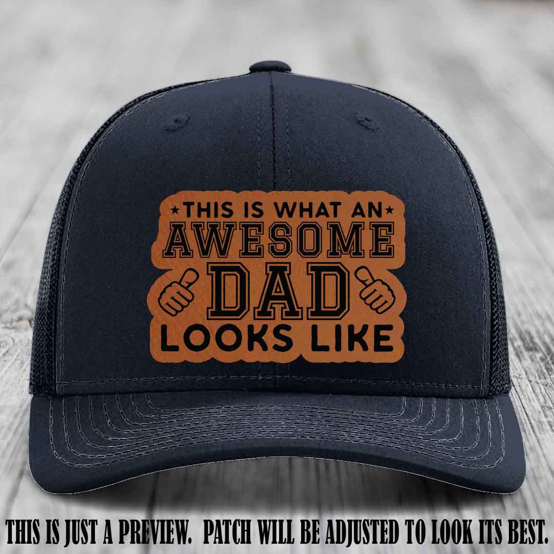 Awesome Dad Rawhide to Black Patch on Navy Hat Richardson 112 custom leather patch hat