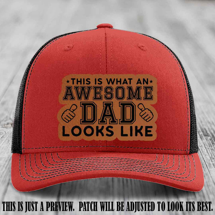 Awesome Dad Rawhide to Black Patch on Red to Black Hat Richardson 112 custom leather patch hat