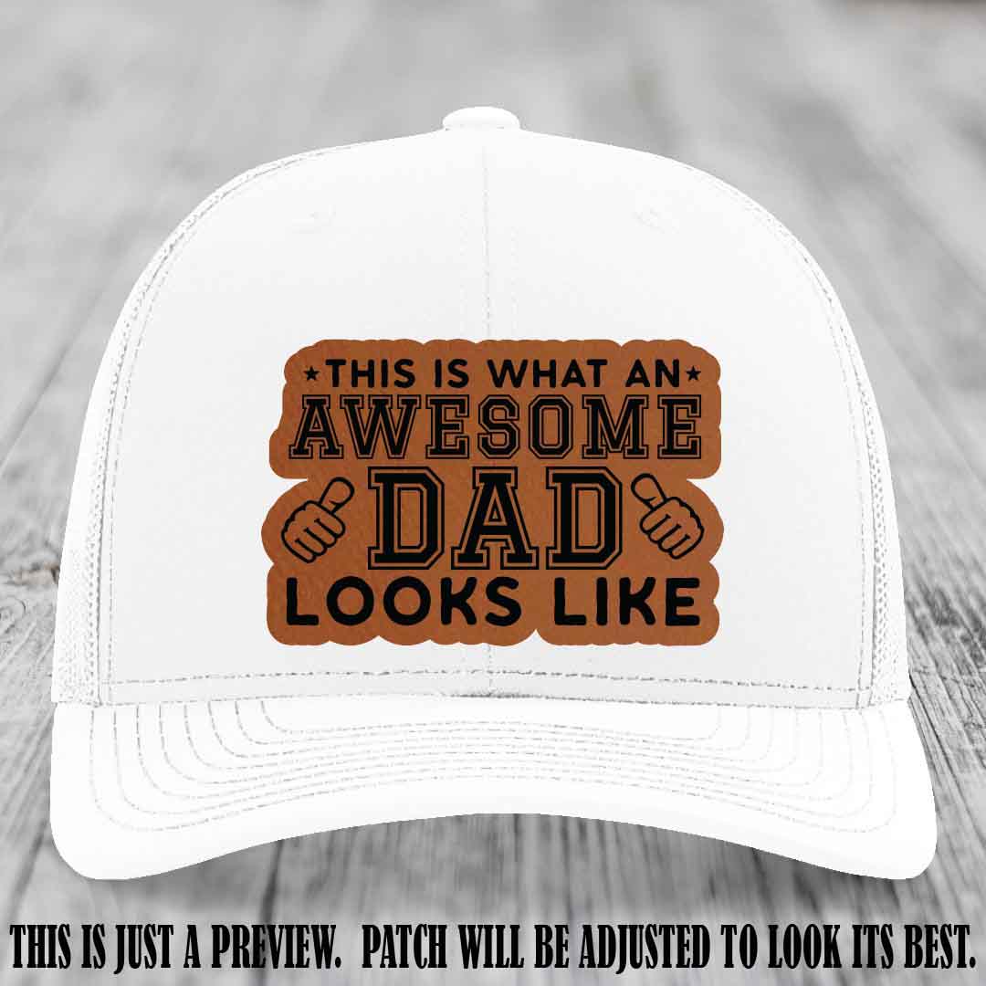 Awesome Dad Rawhide to Black Patch on White Hat Richardson 112 custom leather patch hat
