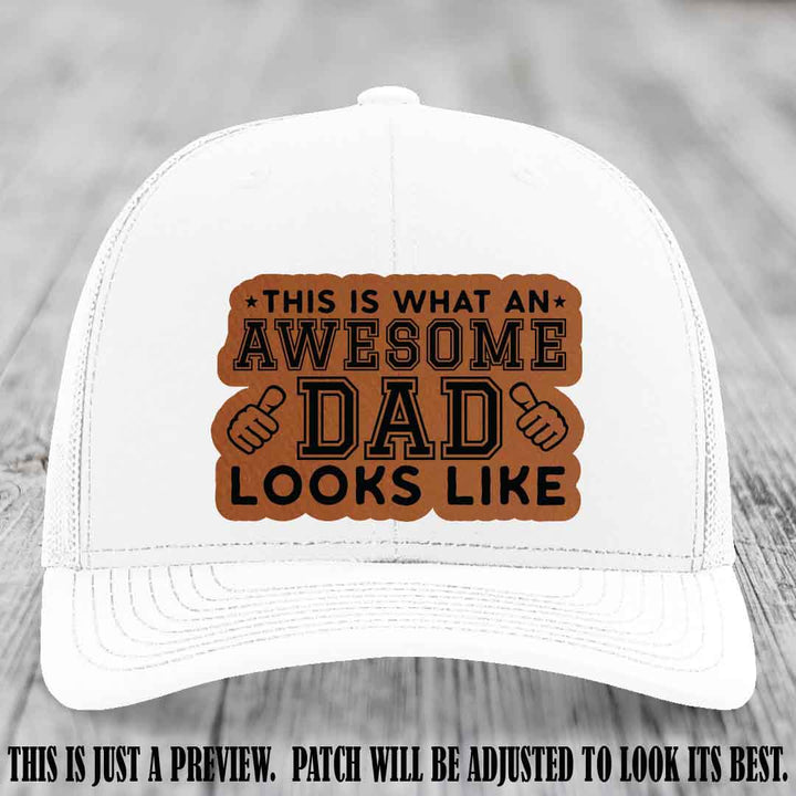 Awesome Dad Rawhide to Black Patch on White Hat Richardson 112 custom leather patch hat