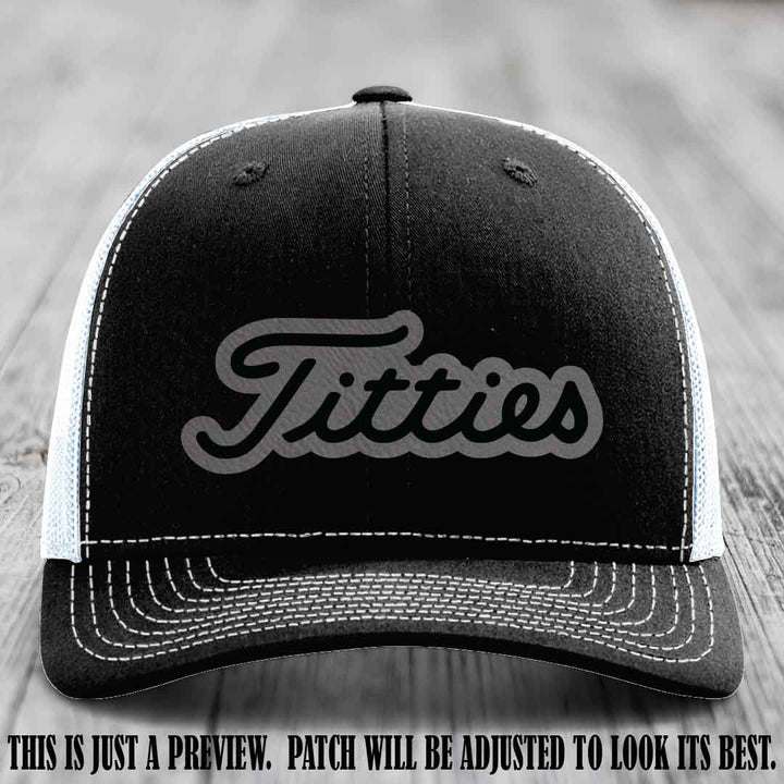 Titties patch design on Grey to Black Patch on Black to White Hat