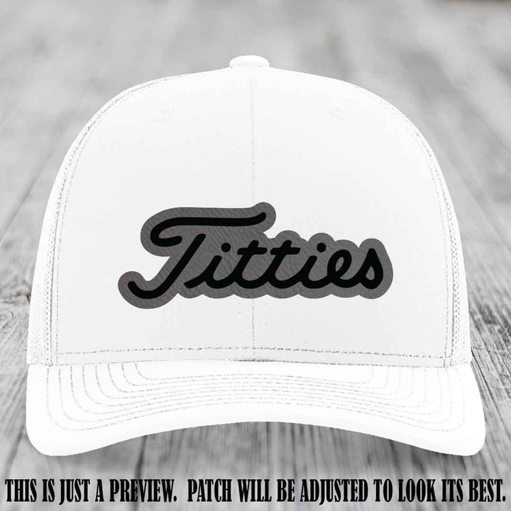 Titties patch design on Grey to Black Patch on White Hat