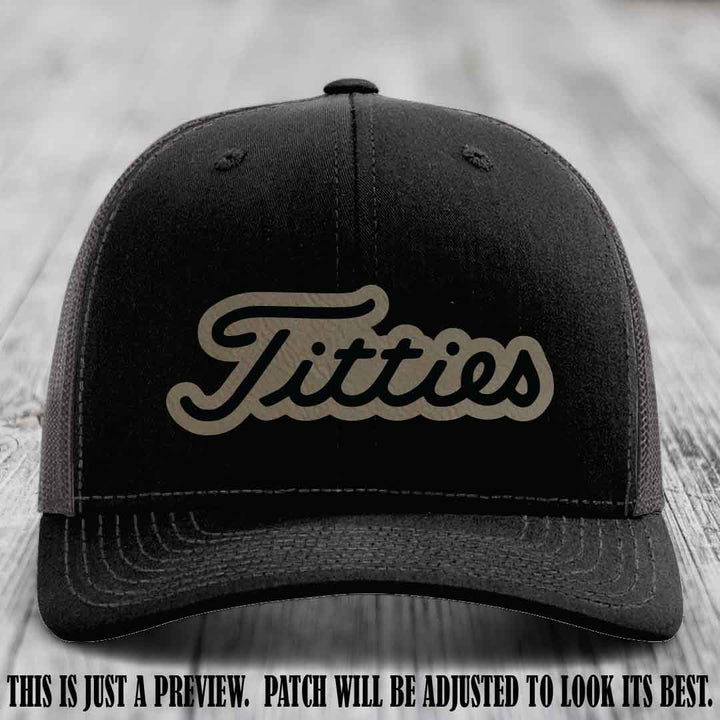 Titties patch design on Light Brown to Black Patch on Black to Charcoal Hat