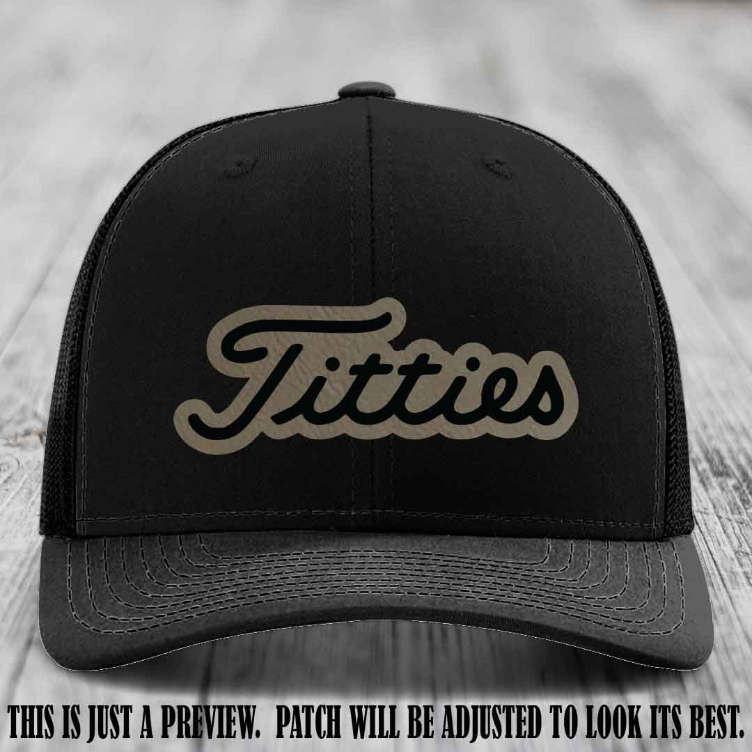 Titties patch design on Light Brown to Black Patch on Black Hat