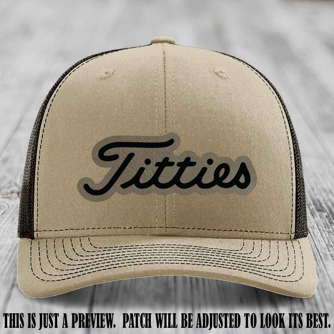 Titties patch design on Light Brown to Black Patch on Khaki to Coffee Hat