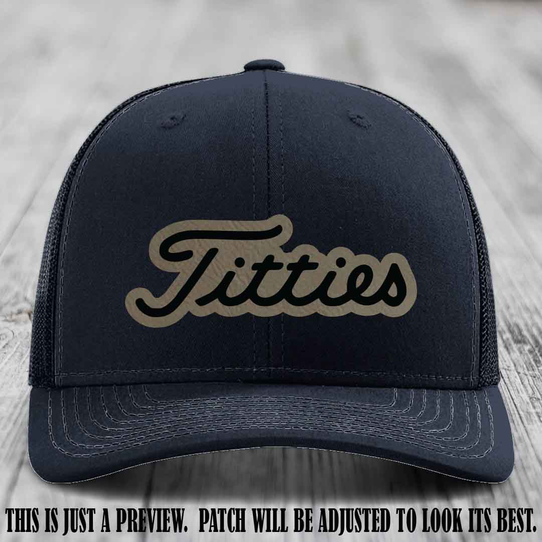 Titties patch design on Light Brown to Black Patch on Navy Hat