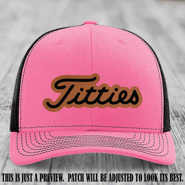 Titties patch design on Rawhide to Black Patch on Hot Pink to Black Hat