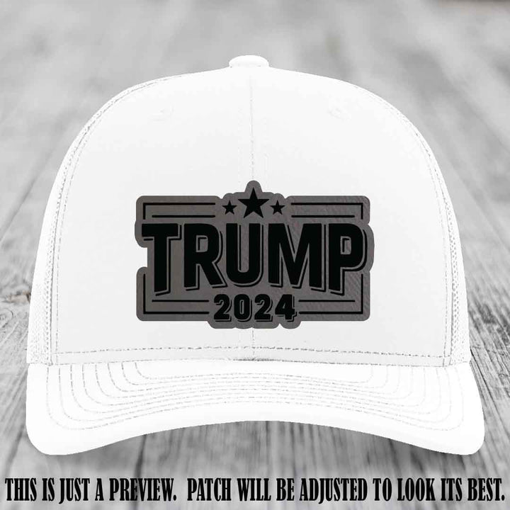 TRUMP 2024 leather patch on Richardson 112 White Hat with Grey to Black Patch