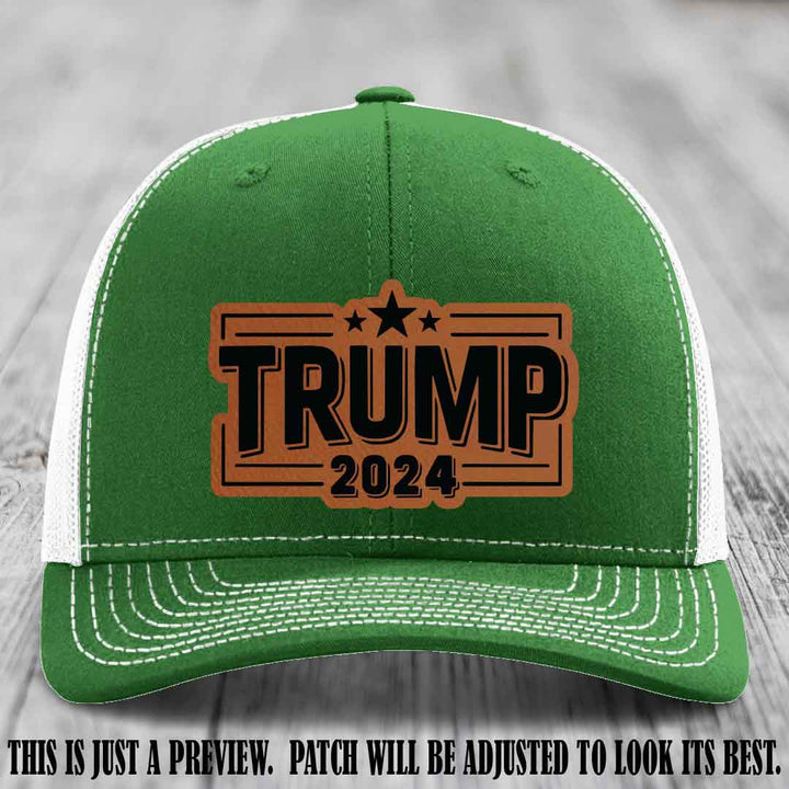 TRUMP 2024 leather patch on Richardson 112 Kelly to White Hat with Rawhide to Black Patch