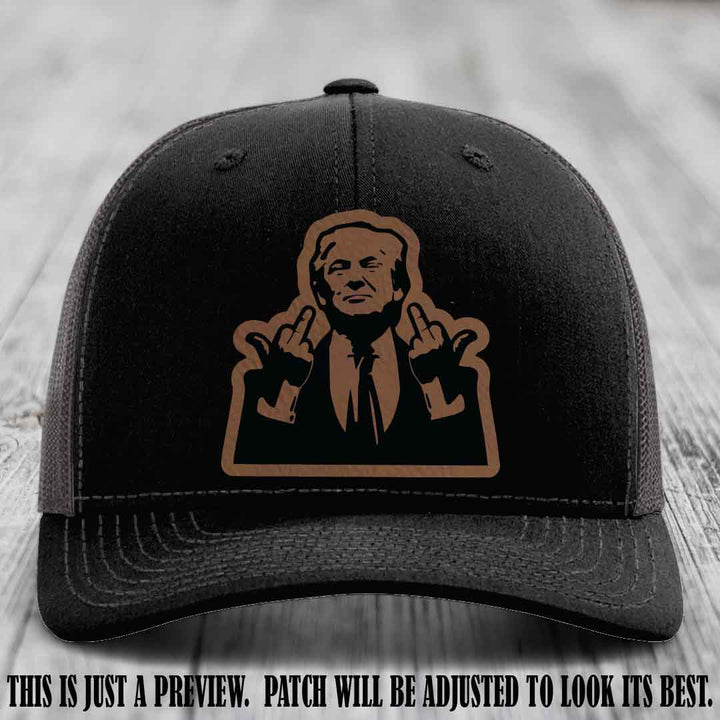 Double Deuces Don - Dark Brown to Black Patch on Black to Charcoal Hat - custom trucker hat with leather patch