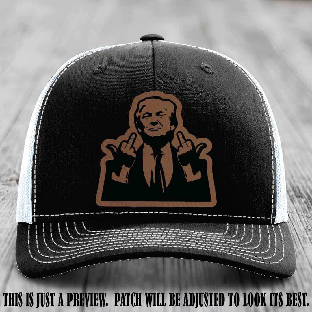 Double Deuces Don - Dark Brown to Black Patch on Black to White Hat - custom trucker hat with leather patch