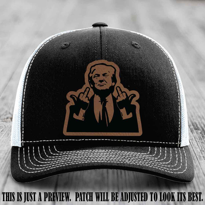 Double Deuces Don - Dark Brown to Black Patch on Black to White Hat - custom trucker hat with leather patch