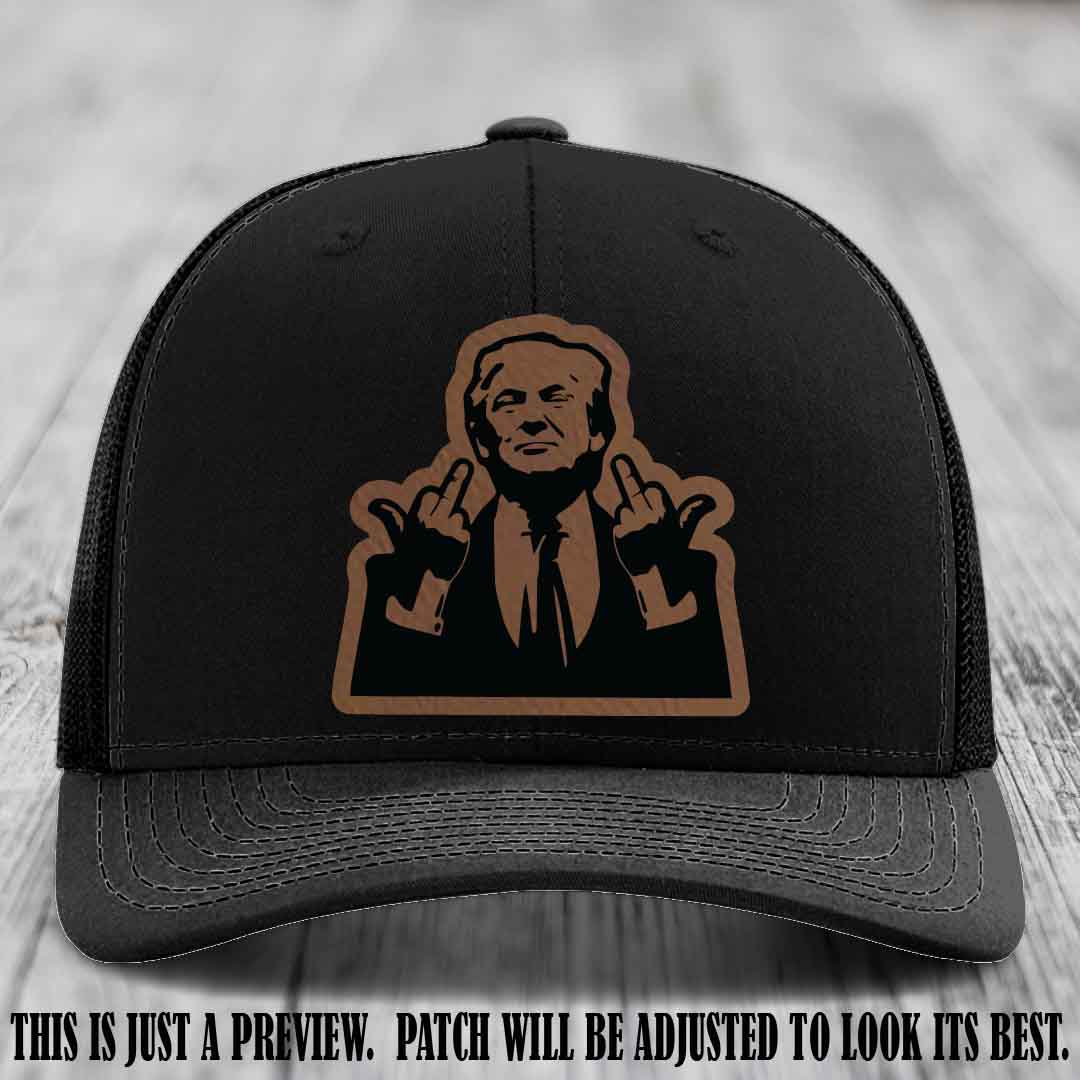 Double Deuces Don - Dark Brown to Black Patch on Black Hat - custom trucker hat with leather patch