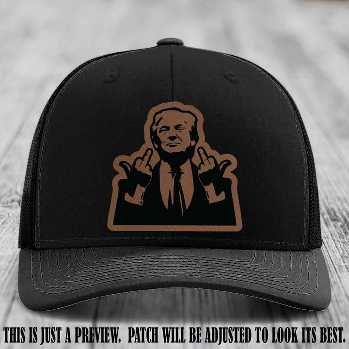 Double Deuces Don - Dark Brown to Black Patch on Black Hat - custom trucker hat with leather patch
