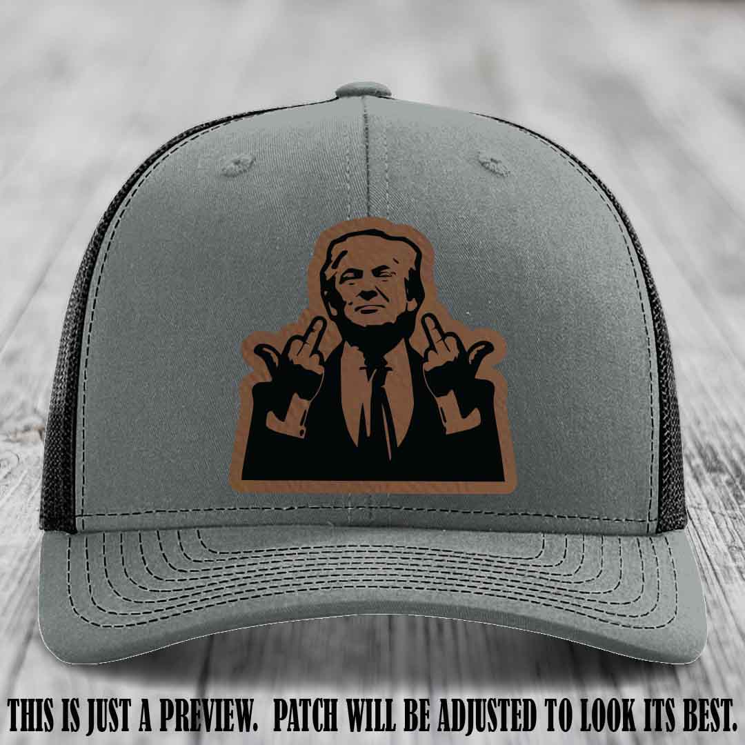 Double Deuces Don - Dark Brown to Black Patch on Heather Grey to Black Hat - custom trucker hat with leather patch
