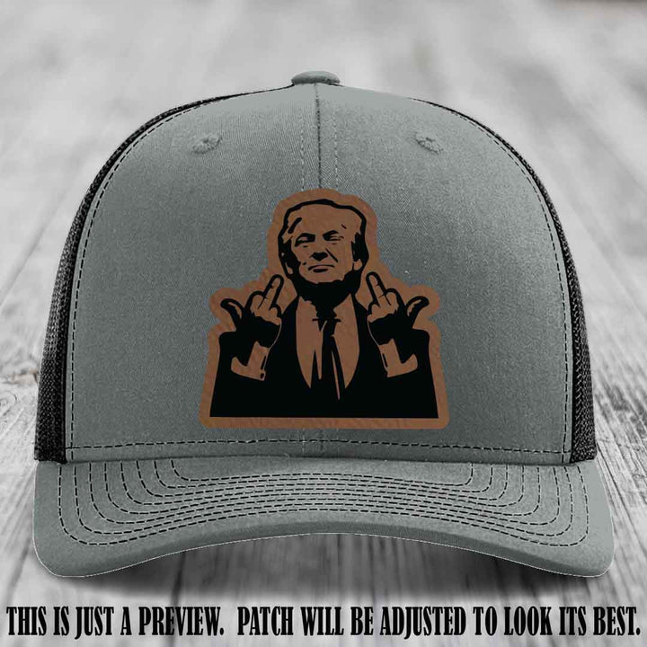 Double Deuces Don - Dark Brown to Black Patch on Heather Grey to Black Hat - custom trucker hat with leather patch
