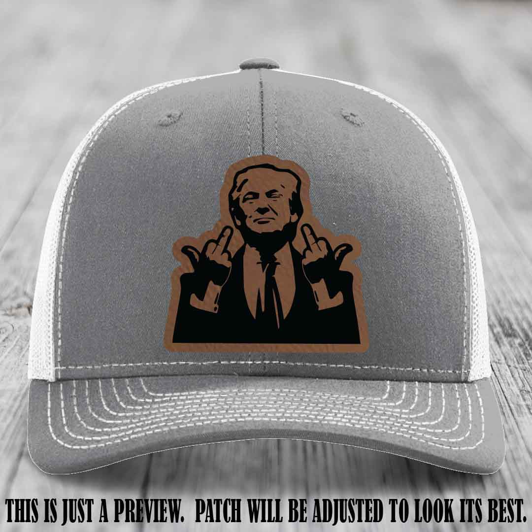 Double Deuces Don - Dark Brown to Black Patch on Heather Grey to White Hat - custom trucker hat with leather patch