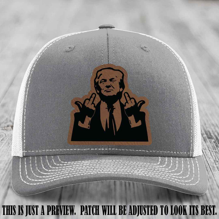 Double Deuces Don - Dark Brown to Black Patch on Heather Grey to White Hat - custom trucker hat with leather patch
