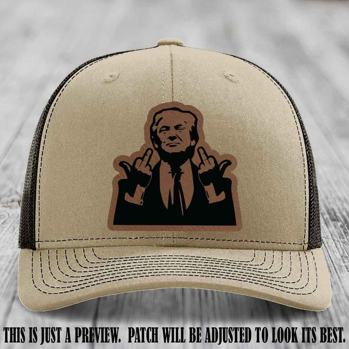 Double Deuces Don - Dark Brown to Black Patch on Khaki to Coffee Hat - custom trucker hat with leather patch