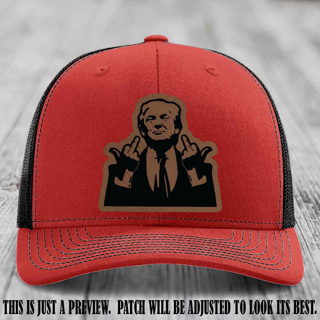 Double Deuces Don - Dark Brown to Black Patch on Red to Black Hat - custom trucker hat with leather patch