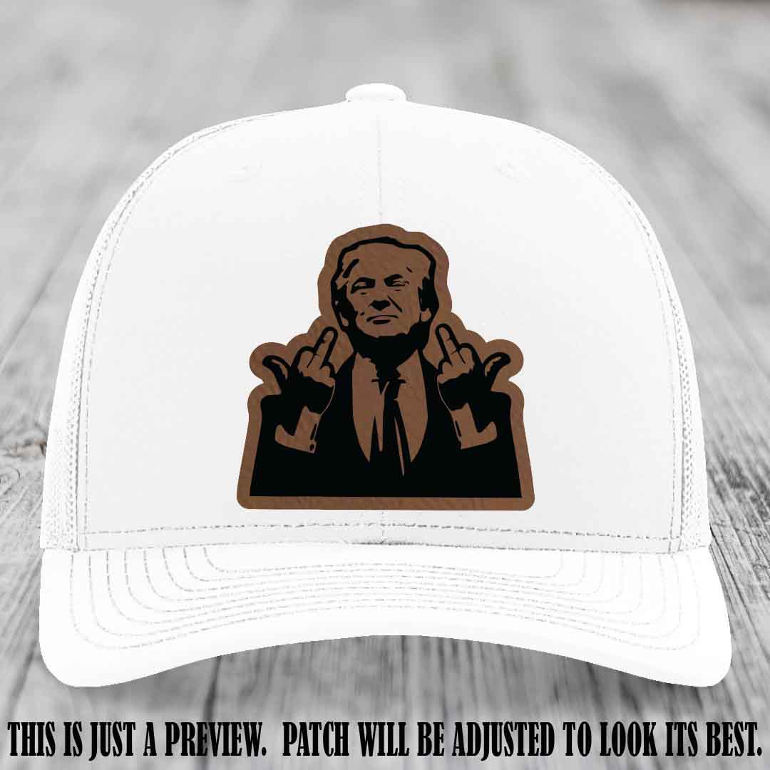 Double Deuces Don - Dark Brown to Black Patch on White Hat - custom trucker hat with leather patch
